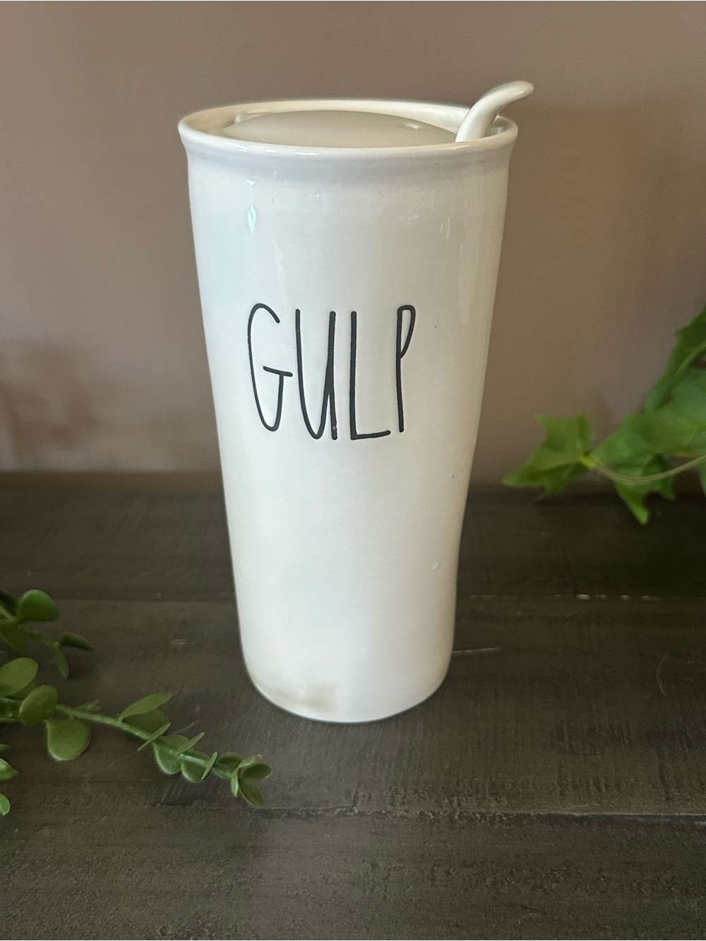 Rae Dunn Ceramic 'GULP' Travel Tumbler with Lid